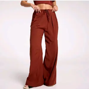 CALIA Women's Pleated Wide Leg Swim Cover Up Red Brown Color Size Médium Fashionable & Stylish