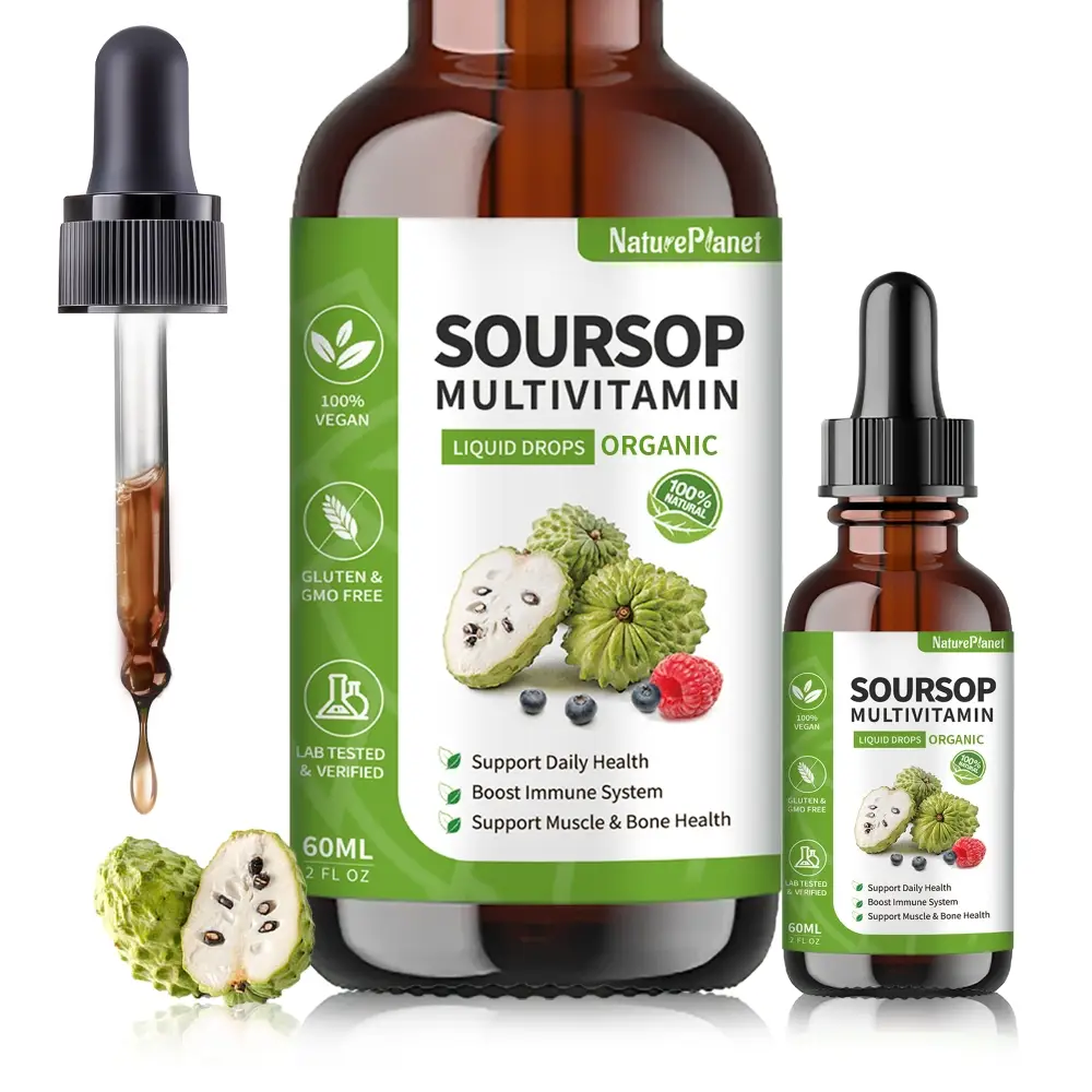 NaturePlanet Organic Soursop Extract Multivitamin Liquid Drops 60ml - Vegan, Nat...