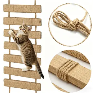 39.4 Inch Cat Ladder Bridge with Sisal Rope Ladder Wooden Pet Furniture Cat Climbing Frame Cat Scratching Board Toy Cat Tree Cat Accessories Rope Ladder for Cats to Climb #SummerWins#DealsForYouDays