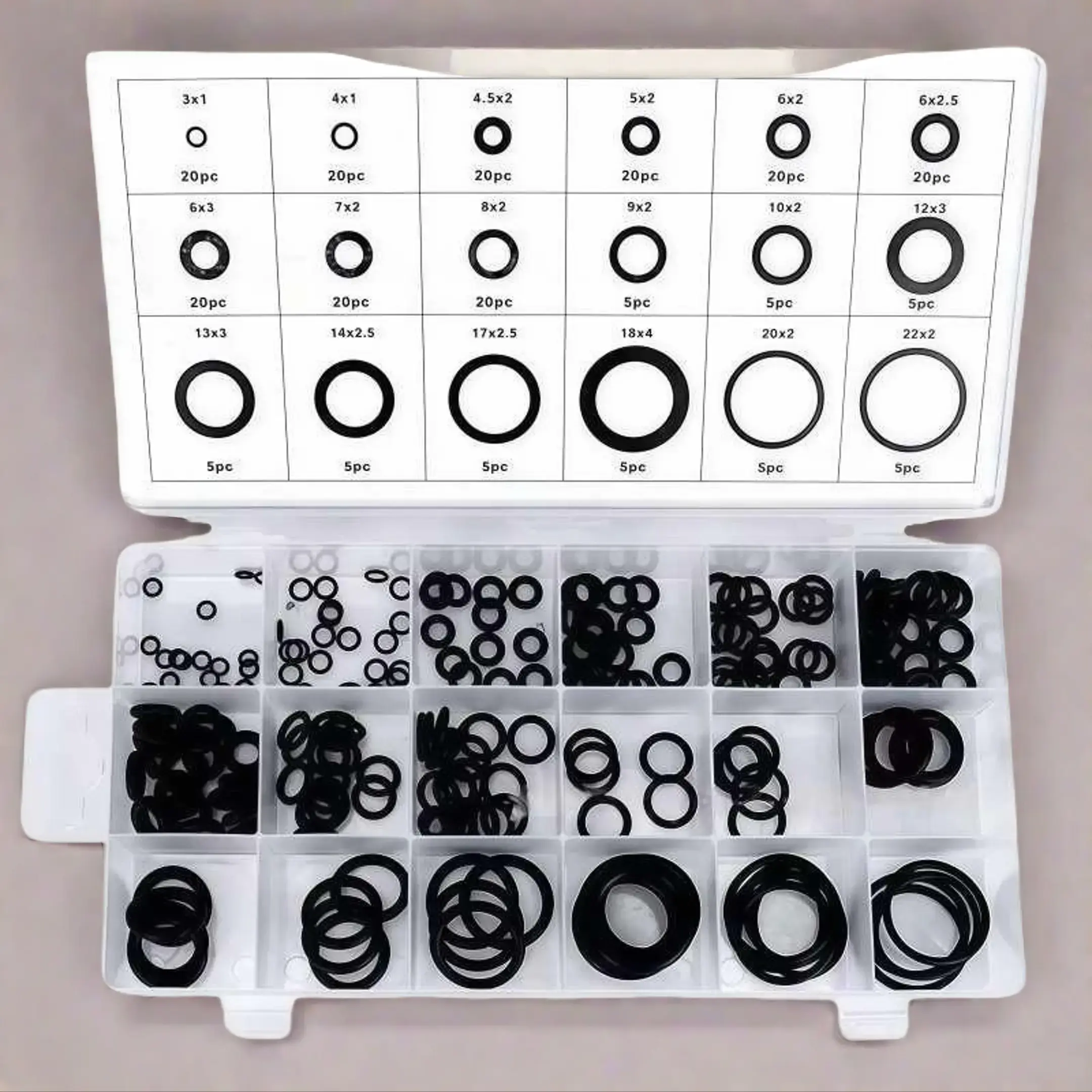 225PCS Multi-Size Rubber O-Ring Seal Kit - Organized 18-Compartment Set, Oil-Resistant Leak-Prevention Gaskets for Faucet Plumbing Repair, Automotive Maintenance, Motorcycles, Boats, Spray Guns, Sensors (Mechanic Tool Box Accessory)