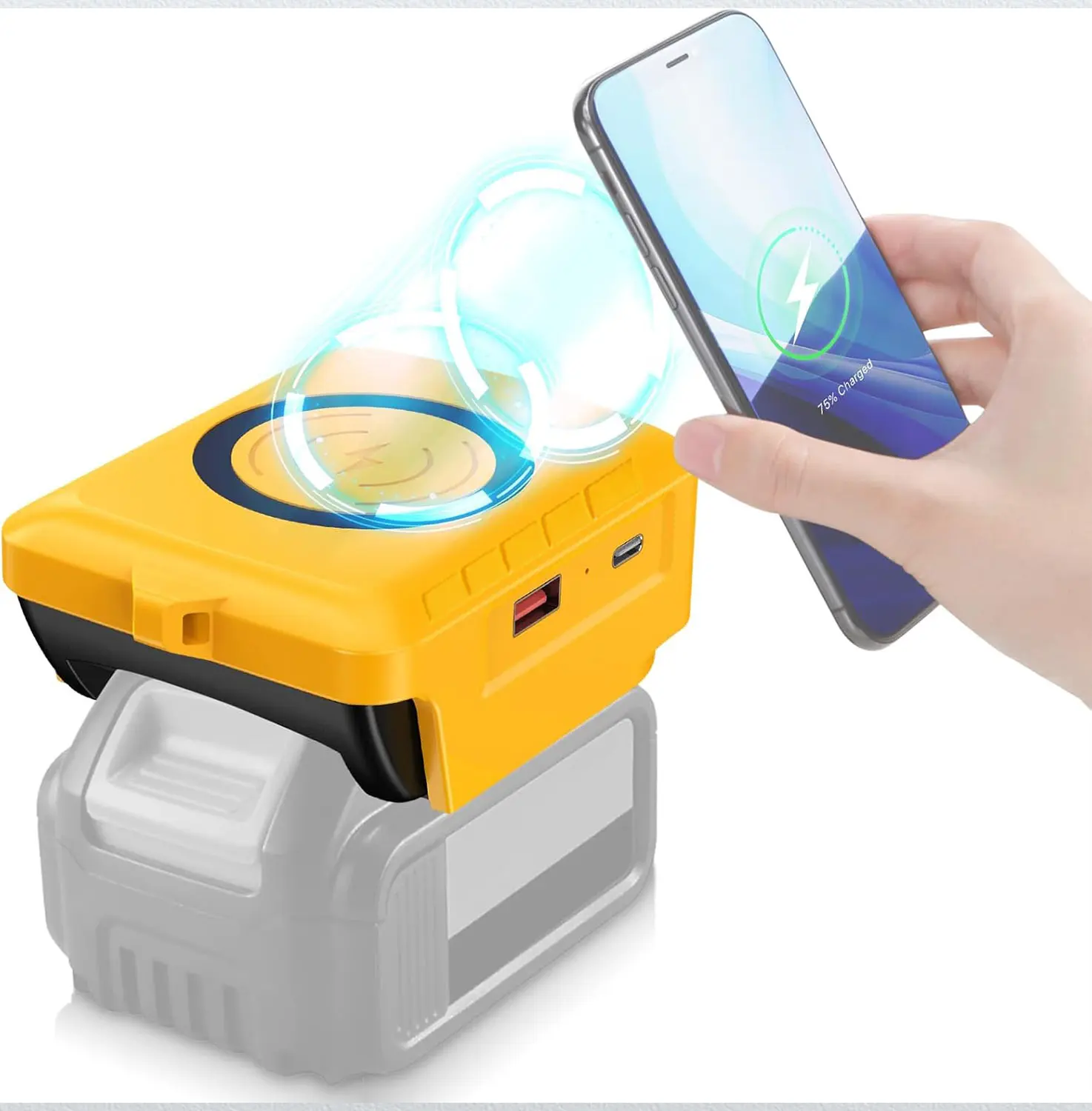 Wireless Phone Charger for Dewalt 20V Battery,Battery Adapter with USB and Type-C Output, for Camping Travel,Outdoor Working (Wireless Charger for Dewalt 20V)