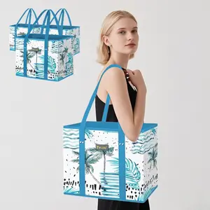 Reusable Grocery Bags (3 Pack) – Heavy Duty Reusable Shopping Bags with Box Shape to Stand Up, Stay Open, Fold Flat – Large Tote Bags are Foldable with Long Handles & Hard Bottom