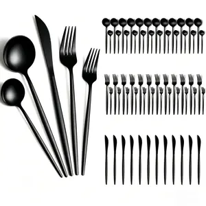60 Pieces Black Silverware Set, Stainless Steel Flatware Set Service for 12, Tableware Cutlery Set, Utensils for Home, Restaurant, hotel, Include Knife Fork Spoon Set, Dishwasher Safe, Sturdy Metal