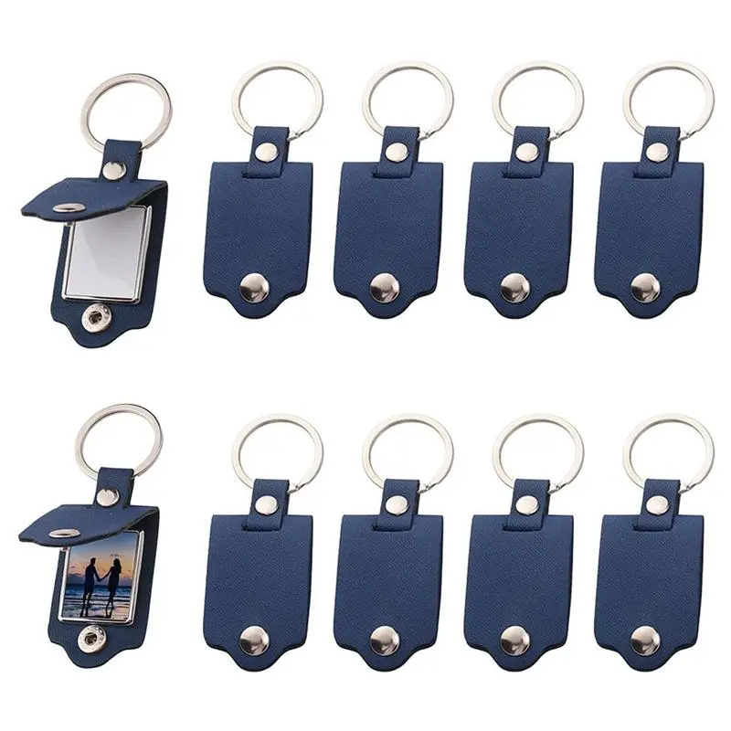 10 Pcs Basic Customizable PU Leather Sublimation Keychain Blanks Bulk - Snap-Button Car Exterior Decoration Key Rings for DIY Photo, Text Printing (Blue)