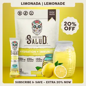 Salud 2-in-1 [Hydration + Immunity - Lemonade] Electrolytes Powder, Agua Fresca Drink Mix, Elderberry, Dairy & Soy Free, Non-GMO, Gluten Free, Vegan, Low Calorie, 1g Sugar (15 Servings)
