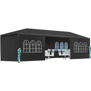 10'x30' Party Tent, Outdoor Wedding Canopy Tent with 8 Removable Sidewalls, Waterproof Heavy Duty Gazebo Shelter for Parties BBQ Events Garden Backyard Patio, Black