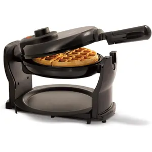 Classic rotating belgian waffle maker with nonstick plates removable drip tray adjustable browning control and cool touch handles black