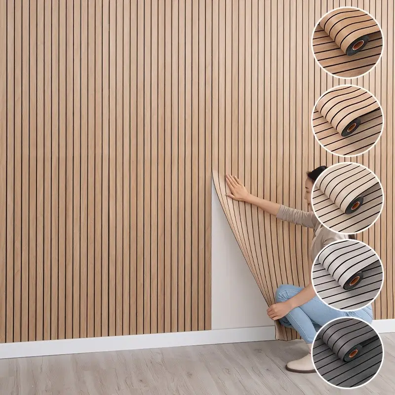 3D Wood Grain Stripe Wall Sticker Roll, Textured Peel and Stick Wallpaper, 118.1x15.7 Inches, Thick Recessed Texture, Easy Cut and Stick, Bedroom Living Room Decor