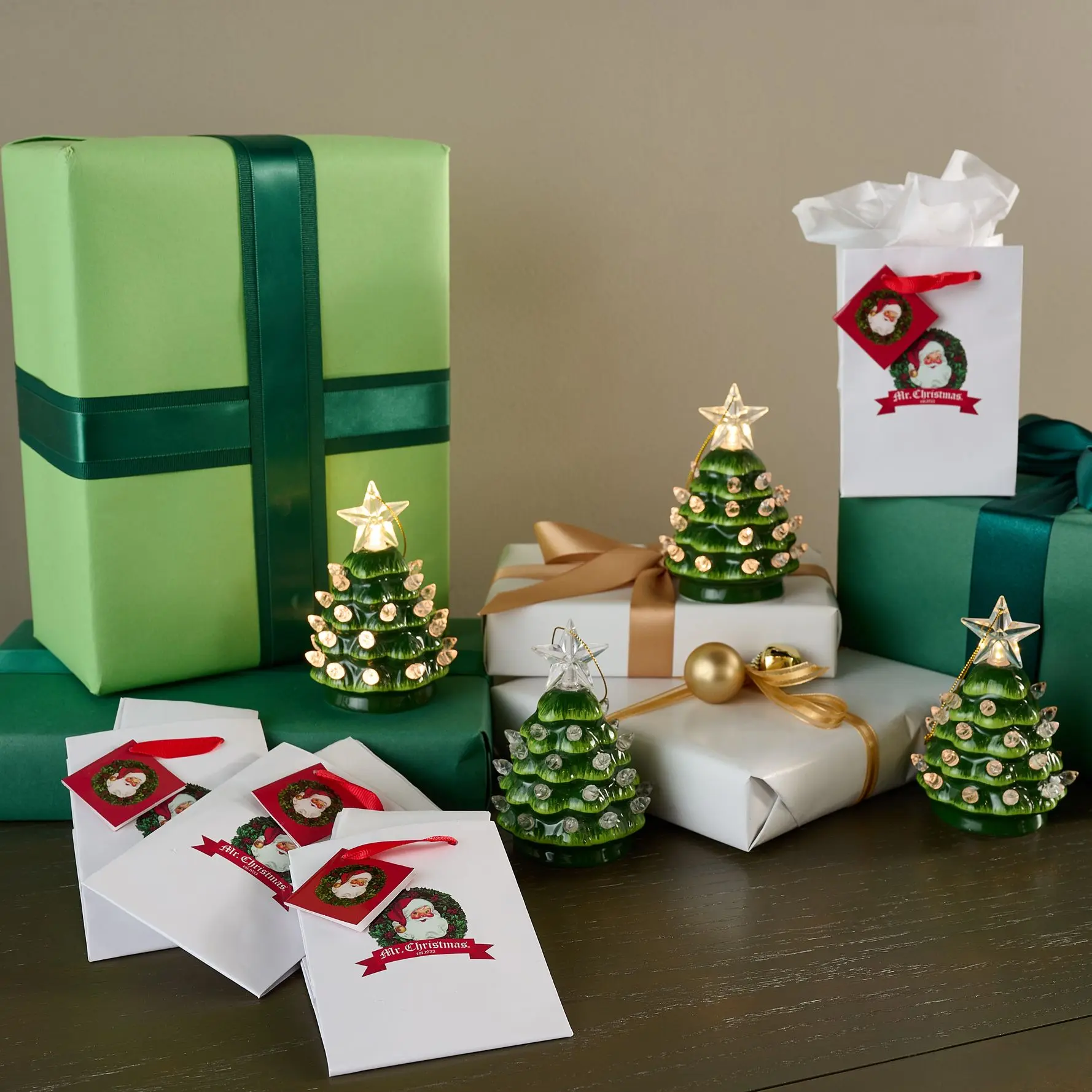 Mr. Christmas Set of 4 Mini Nostalgic Tree Ornaments with Gift Bags