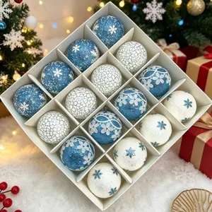 16-Piece Premium Christmas Tree Ornaments Set, 2.36 Inch, 4 Color Options, Handmade Glossy Decorations, Unique Patterns, Holiday Home Decoration