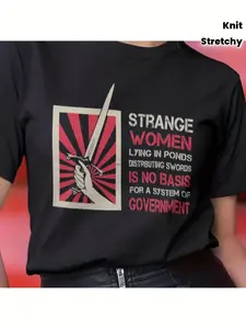 1pc Men's Monty Python T-Shirt with Holy Grail Quotes & British Invertebrate Design - Iconic "Strange Women in Ponds" Crew Neck Tee, -Size Casual Shirt Suitable for Python Fans, Comedy Conventions & Casual Attire, PLUS SIZE