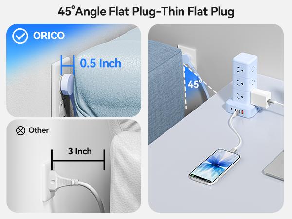 ORICO Power Strip Tower with Multiple Outlets, Tower Extension Cord with 12 AC Outlets 4 USB Ports (2 USB C), Space Saving Design, 5FT Cord Power Tower for Home, Office, Dorm - TPP20