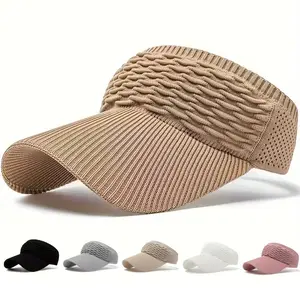 Women Sun Visor Hat Wide Brim Ponytail Friendly Summer Beach Cap Lightweight Breathable Outdoor UV Protection Adjustable Golf Tennis Running Travel Sun Hat Open Top Fashion Casual Sports Headwear