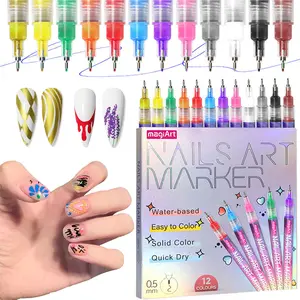 12 Colors Nail Art Pens Set, 2025 New Nail Art Markers Polish Pen for 3D Nail Art, Nail Art Tools for Dotting Drawing Painting Point Liner DIY (1 set)