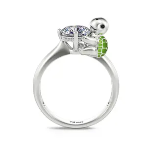 Jeulia Hug Me Series Cute Animals hug Diamond Round Cut Sterling Silver Rings Set for Wedding Birthday Engagement Chrsitmas Valentines Women Girls Gift white gold elegance