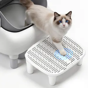 Elevated Cat Litter Box Step Mat, Double Layer Anti Tracking Litter Catcher for Senior Cats Kittens, Non Slip Easy Clean Raised Platform Fits Most Standard Litter Boxes