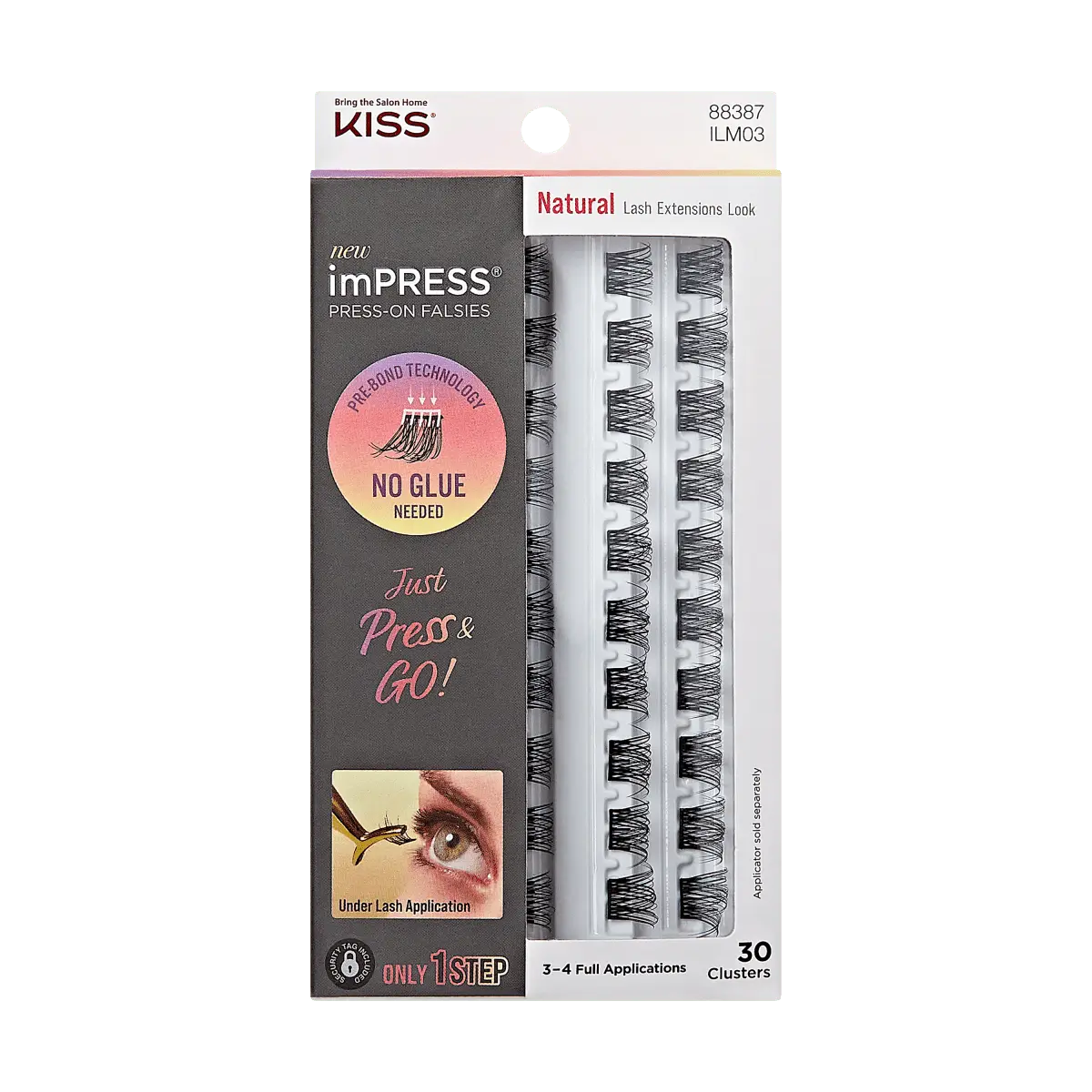 Impress Falsies Pre-Glued False Eyelashes Refills - Natural | 30 Lash Clusters, 10mm-14mm
