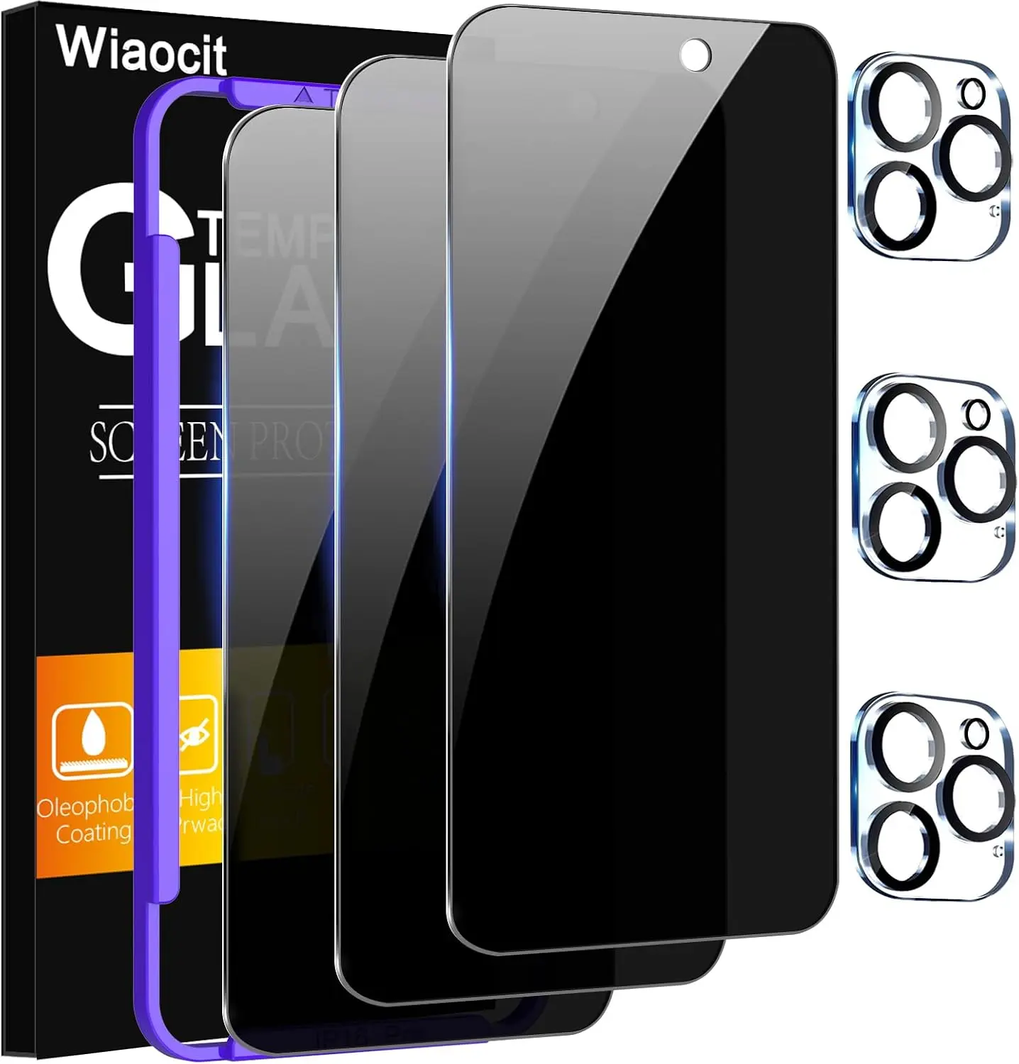 iPhone 16 Pro Privacy Screen Protector & Camera Lens Protector Bundle - 3-Pack Screen Guards, 3-Pack Lens Covers, 9H Hardness, Bubble-Free, Case-Friendly