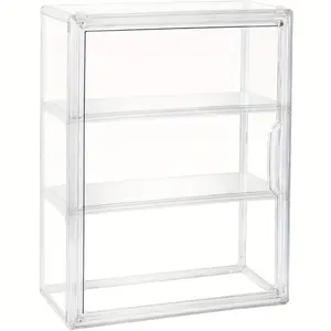 Acrylic three-layer wall-mounted display cabinet with detachable shelves — a space-saving cubic display box, suitable for collectibles, miniatures, dolls, action figures, display boxes, display racks, display shelves, display cabinets, etc.