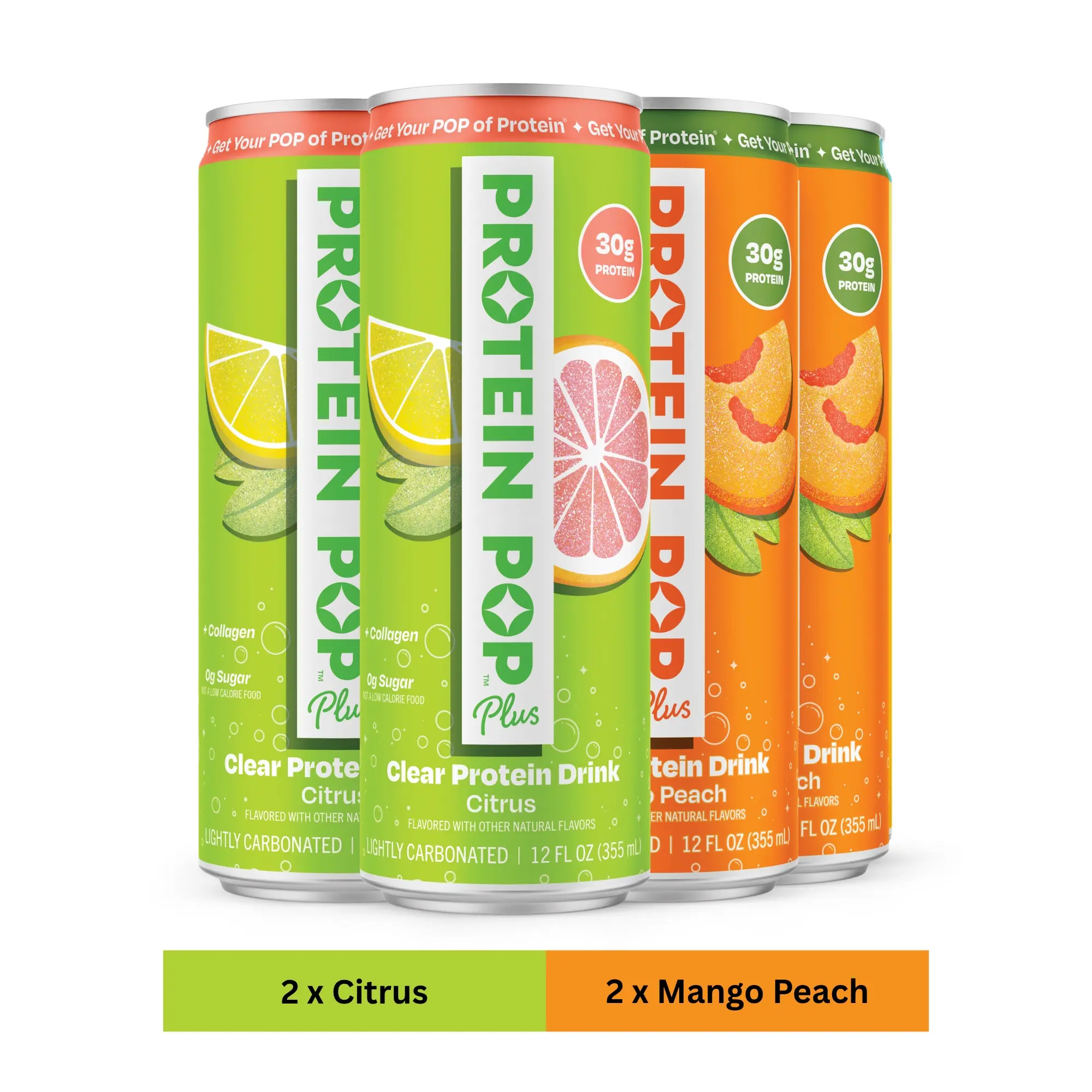 Protein Pop Plus - Clear Protein Drink Variety Pack (4-Pack) | 30g Protein, Zero Sugar Sparkling Soda