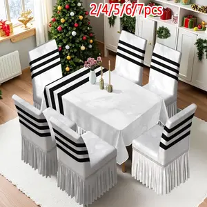 2/4/6/5/7 pieces of fashionable and high-end chair cover and tablecloth sets, thickened chair cover and tablecloth sets (1 tablecloth + 4 chair covers or 1 tablecloth + 6 chair covers), easy to care for, reusable, for home decoration