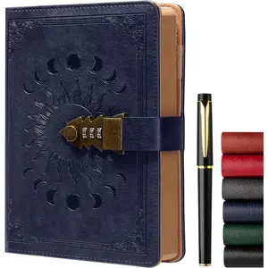 Lock Diary for Women & Men, A5 240 Pages Lockable Journal with Pen,  Edge Design, Refillable Leather Journal Writing Notebook, Size A5(8.5 x 5.9 Inch) Dark Blue