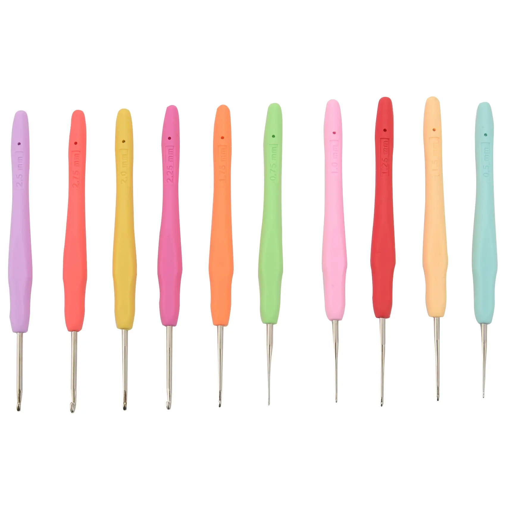 10Pcs Aluminum Crochet Hooks Set (0.5mm-2.75mm) - Non-Slip Ergonomic Rubber Grip Handles, Colorful Needles for Thread, Automotive & Motorcycle Assembly Disassembly Car Repair Tools for People with Arthritis