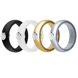 4Pack Silicone Rhinestone Rings for Women | Black, White, Gold, Silver Rubber Wedding Ring Your Everyday Luxury Stack Engagement Ring