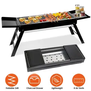 Portable BBQ Griddle Foldable Kabob Barbecue for Outdoor Hibachi BBQ Lamb Skewer Camping Grill with Charcoal Drawer Tray 8 Air Vents Lightweight Design