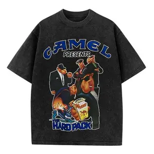 Neutral Wash Vintage "Hardguy Outfit", Camel Joe Graphic, 90s-Style Crew Neck Short Sleeve Top, Retro Band Print Outdoor Street Trend Unisex Apparel
