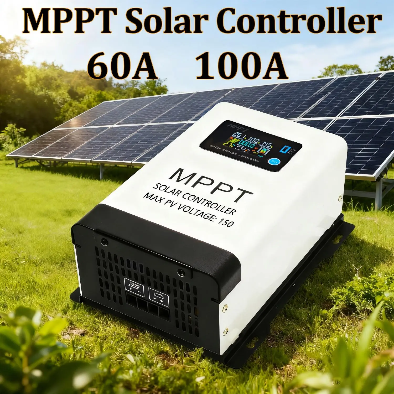 1 x MPPT Solar Charge Controller - 60A/100A, 12V/24V/48V Auto, Max PV 150V, LCD Display Regulator for Lead-Acid Lithium Batteries, Boat, Marine, Cabin, Outdoor Camping, Wall Mount, Yacht
