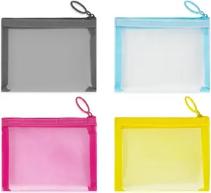 Pouches(4 Pack), Small Mesh Bags with Zipper Nylon Makeup Pouches Bag Cosmetic Pouch Travel Purse Organizer Insert Diaper Inside Bag Organizers Home Organizing Size See Through Cute Colors