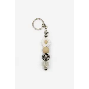 Daisy Leopard Beaded Keychain – Neutral Floral Keychain Charm