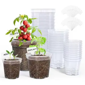 Transparent Plastic Seedling Pots with Drainage Holes, Clear Nursery Pots, 3-5 Inch Planting Containers, 30 Pack with Labels, Easy Gardening Organizer