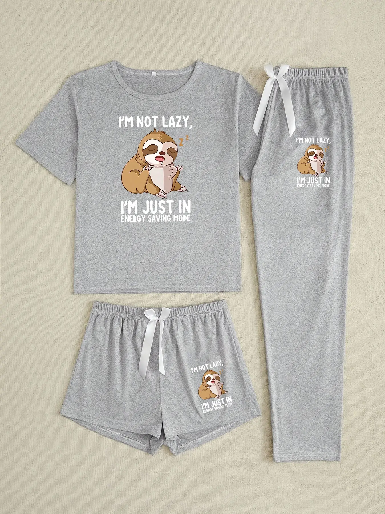 Three-Piece Pajama Set for Women, Cartoon Tree Squirrel Print, Casual Fitted Sleepwear, All Seasons Comfortable Nightwear, Pjs, Pyjamas, Loungewear