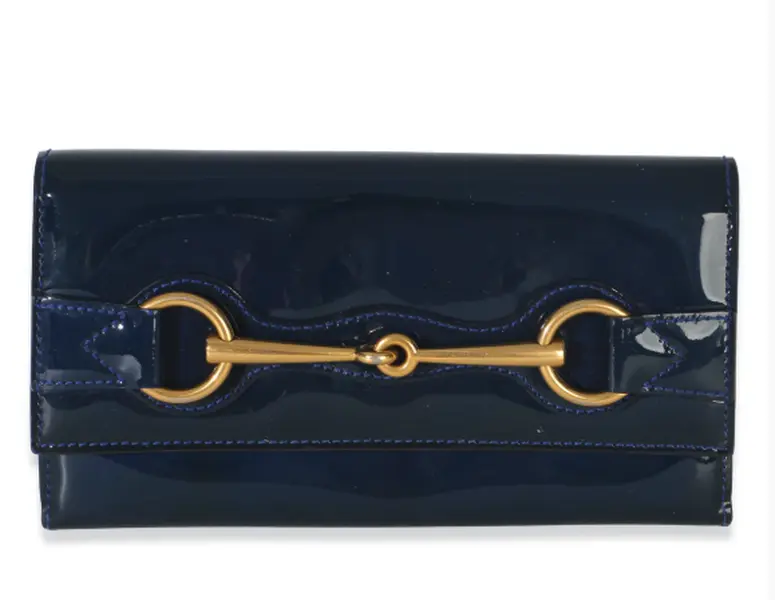 Pre-owned GUCCI Leather Clutches & Wristlets Blue Patent Small Horsebit Clutch