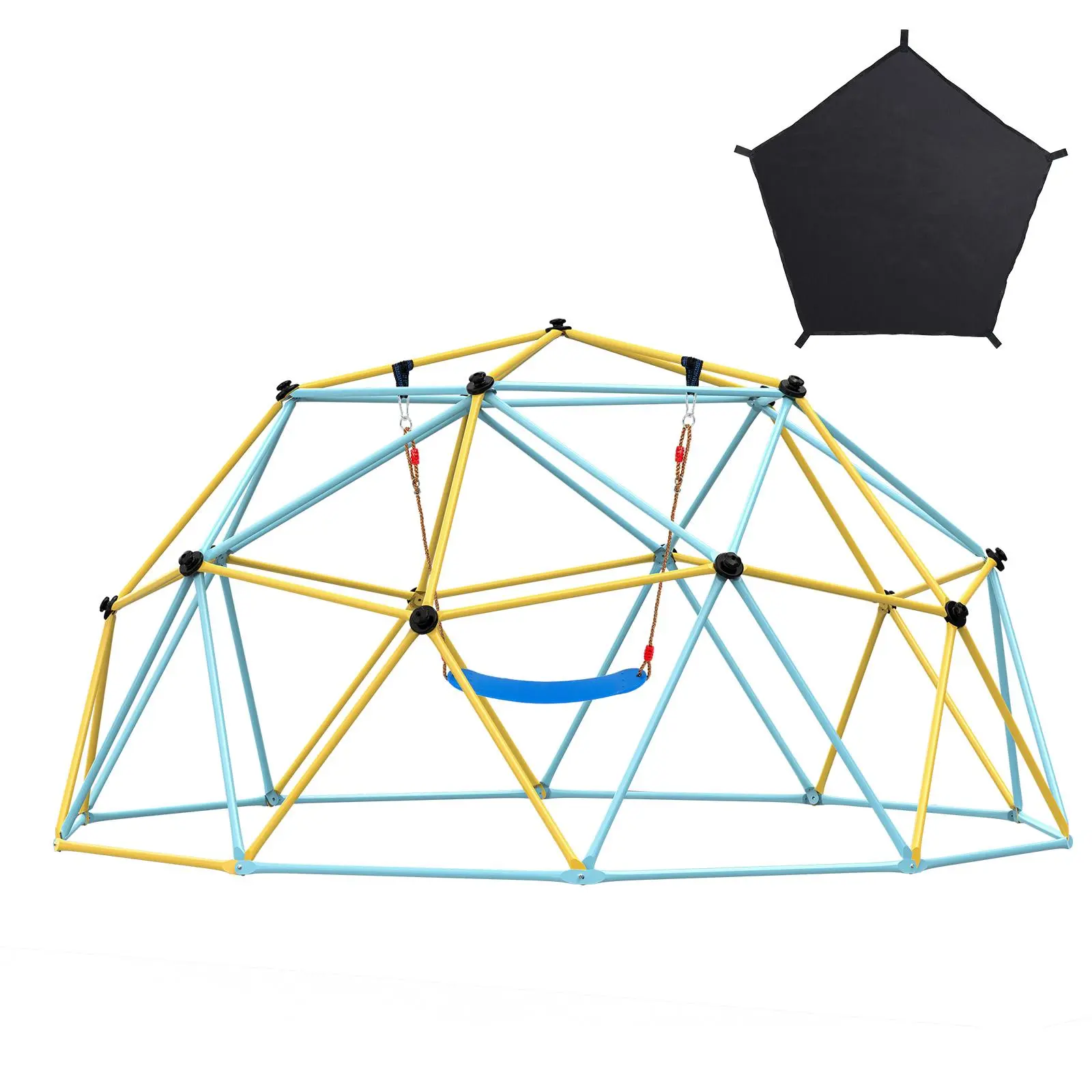 【Summerfinds】VEVOR 10FT Unisex Geometric Steel Frame Kids Climbing Dome (3-10 Years), 750LBS Capacity Backyard Outdoor Playset with Hammock, Swinging Feature, Climbing Grips, Easy Assembly Home Playground Equipment