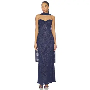 Runaway The Label Amana Strapless Scarf Maxi Dress in Navy