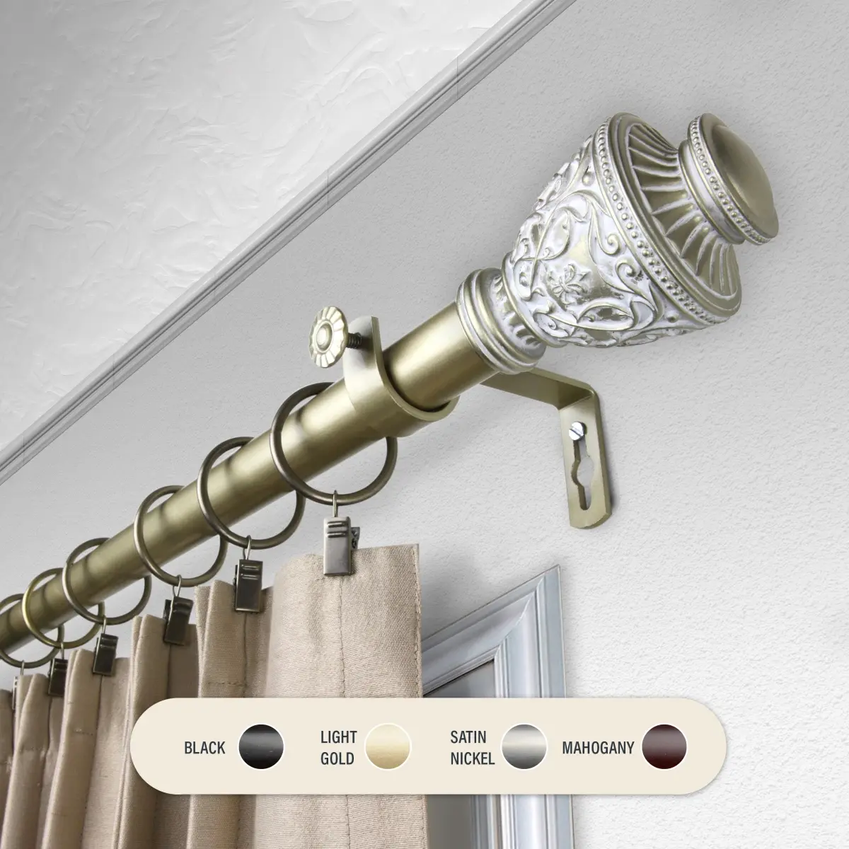 Central Design 100-09-993 1 in. Ron Curtain Rod with 120 to 170 in. Extension, Light Gold, Metal Rods, Extends 120–170"
