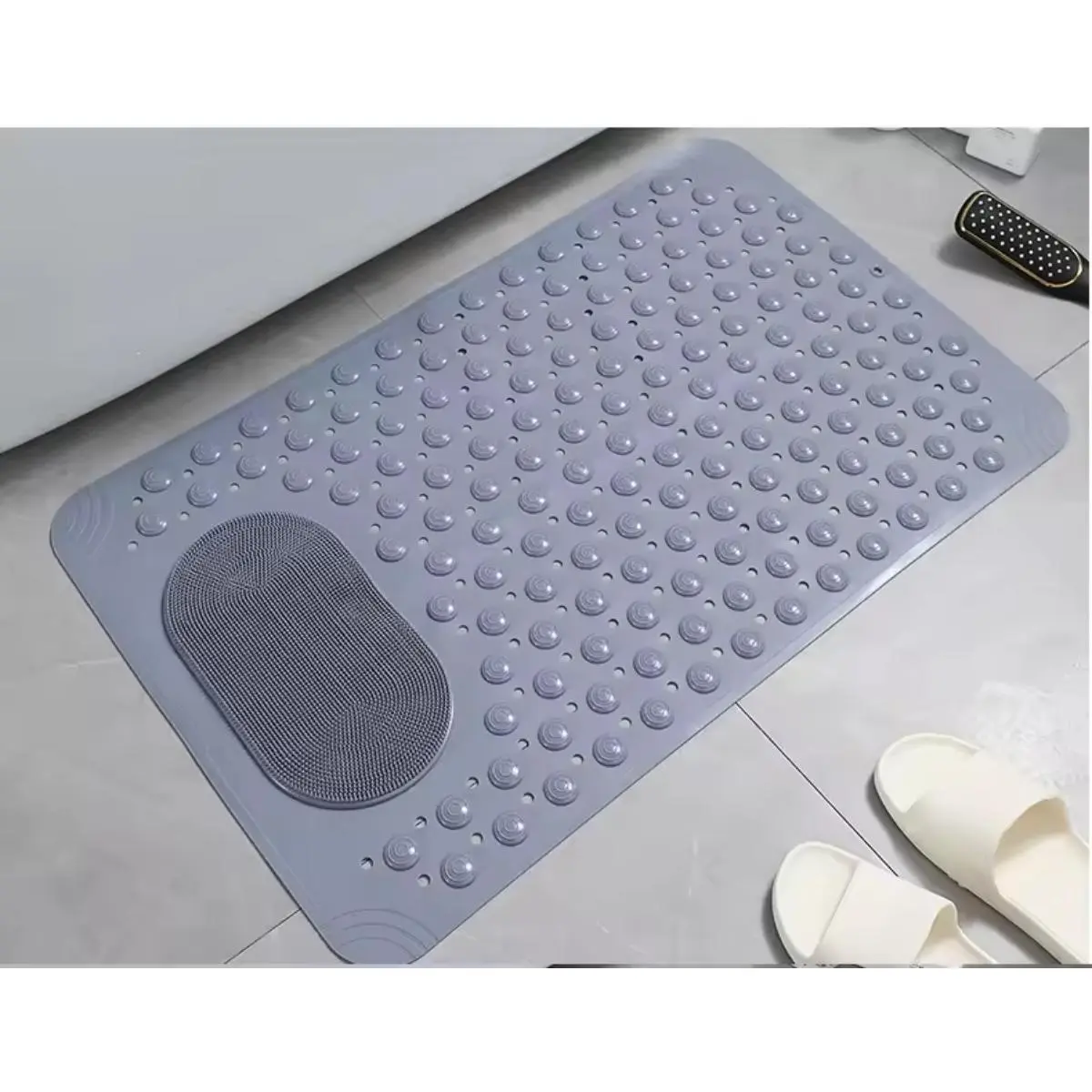 Super Suction Cup PVC Plastic Bath Mat - Non-Skid, Slip-Resistant, Waterproof, Drain Hole, Tactile Massage Texture, Elderly Safety (Home & Bathroom Supplies, Plastic, Textured Bath Mats), Plastic Bath Mats