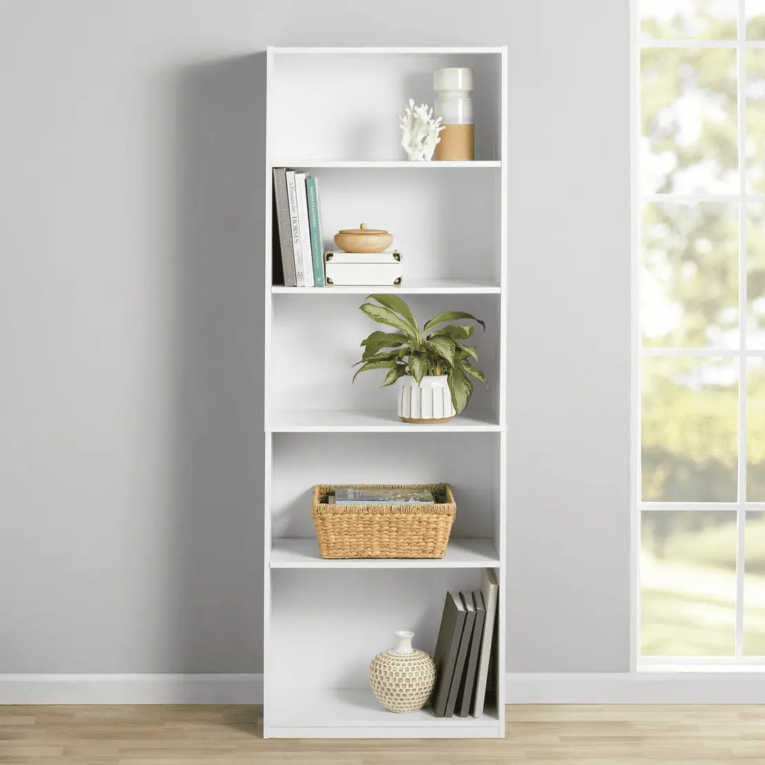 Mainstays 5-Shelf Bookcase with Adjustable Shelves, White Mainstays 5-Shelf Bookcase with Adjustable Shelves, White