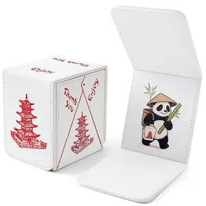 Venssu Chinese Takeout MTG Deck Box, Commander Deck Case Fits 100 Double Sleeved Cards, PU Leather Storage Box with 2 Dividers(Bright Red and White), Compatible with TCG/PTCG/EDH/Magic/Sport Cards