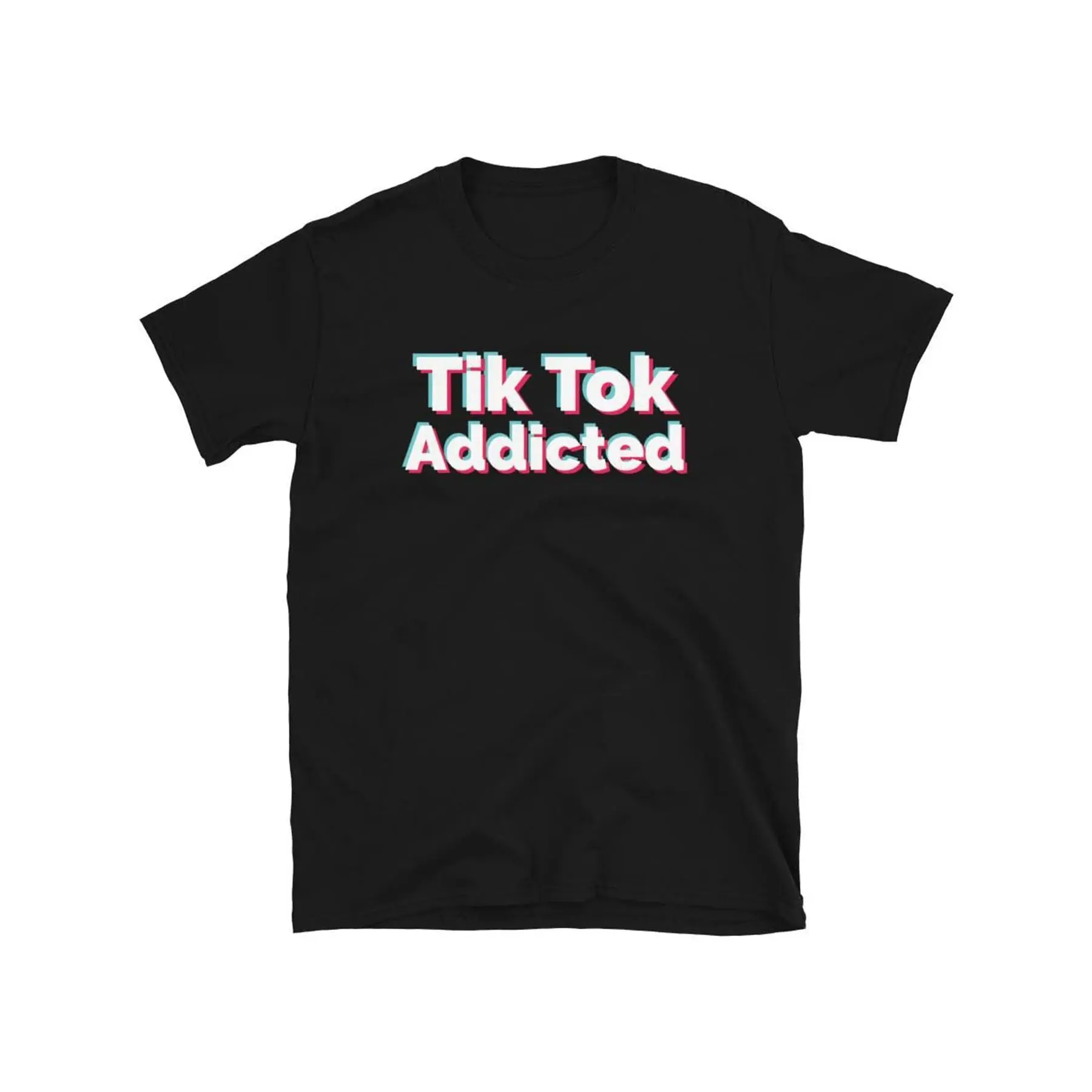 Unisex 220g Pure Cotton Casual Sports Top, Menswear Glitch Text Funny T-Shirt, Round Neck Short Sleeved, All Seasons, TikTok-Themed Addicted Design