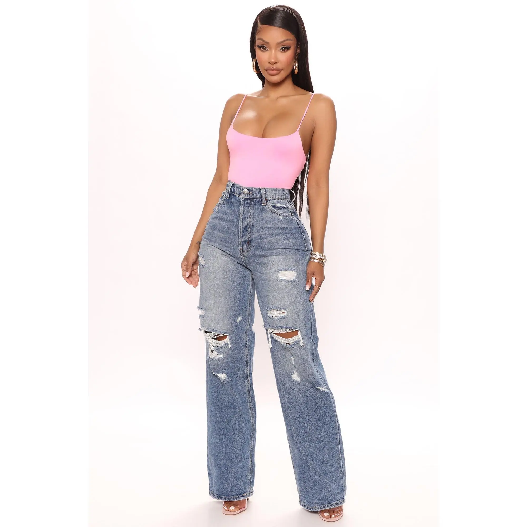 On Trend 90's Baggy Jeans - Medium Blue Wash On Trend 90's Baggy Jeans - Medium Blue Wash