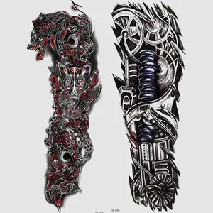 2 Full Arm Mechanical Temporary Tattoo Stickers, Fake Tattoo, Waterproof Temporary Tattoos, Mystical Tiger & Gear Design, Waterproof Long-Lasting, for Men & Women, Daily Use