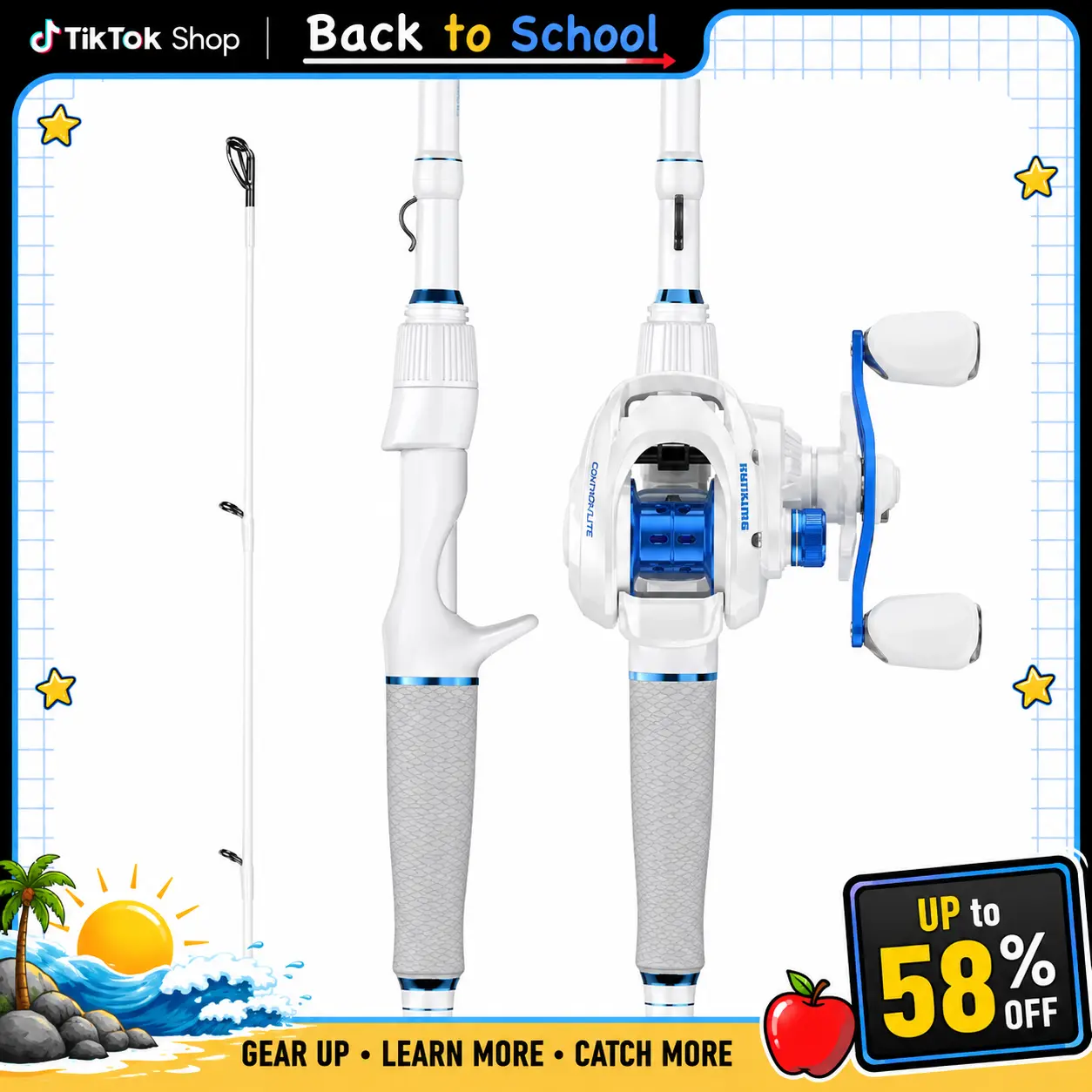 [Back to School]KastKing Centron Lite Casting Rod & Reel Combo,or Sharky III combo, IM6 Graphite 2-Piece Blank, Stainless Steel Guides, EVA Handle, Sensitive Fishing Combo