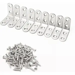Stainless Steel Corner Brace, 24-Pack 90  Right L-Shaped Metal Corner Connector Joint Plate, Heavy Duty for Furniture, Shelf, Cabinet, DIY Woodworking Projects with 96 count Screws