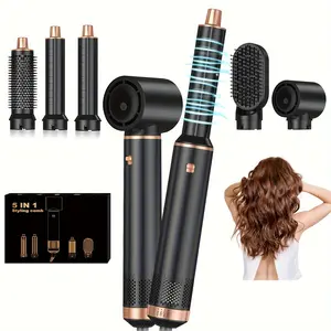 【Black Friday】5-in-1 Hair Dryer Brush with Interchangeable Heads - Negative Ionic Hot Air Brush, Automatic Shut-Off, 110V-130V, US Plug, 1.5-2.5M Cord - For Wet and Dry Hair - Volumizing and Curling -  Suitable for All Hair Types - Perfect Gift for Women