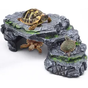 Turtle Basking Platform Real Rock Design for Aquariums & Terrariums Durable Resin Safe Habitat Hideout for Turtles Lizards Reptiles Black