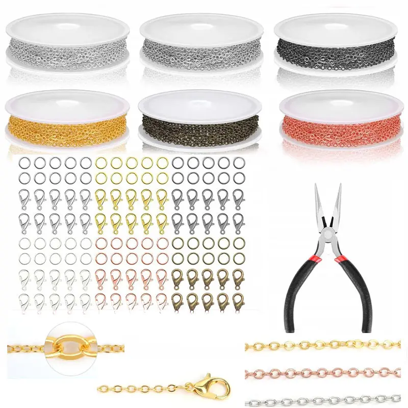 127 Pcs Jewelry Making Set,60 FT Jewelry Making Chains for Necklace with Pliers,6 Color 2 mm Open Jump Rings and Lobster Clasps for Making Jewelry DIY Necklace Bracelet Anklet,Hand Tools Kits